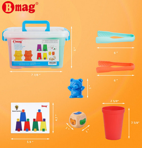 Skoolzy Rainbow Counting Bears with Matching Sorting Cups, Bear Counters and Dice